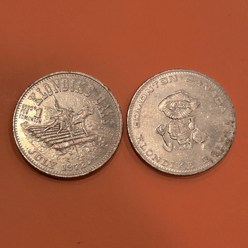 Vintage Klondike Mike - Edmonton , AB Coins from 1972 - 2qty